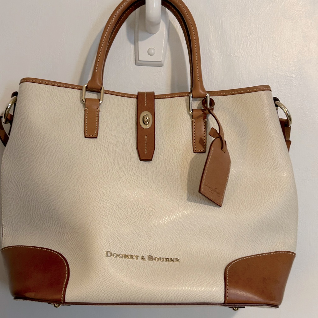 Large Dooney And Bourke Cream And Tan Pebbled Leather Shoulder Bag And Satchel